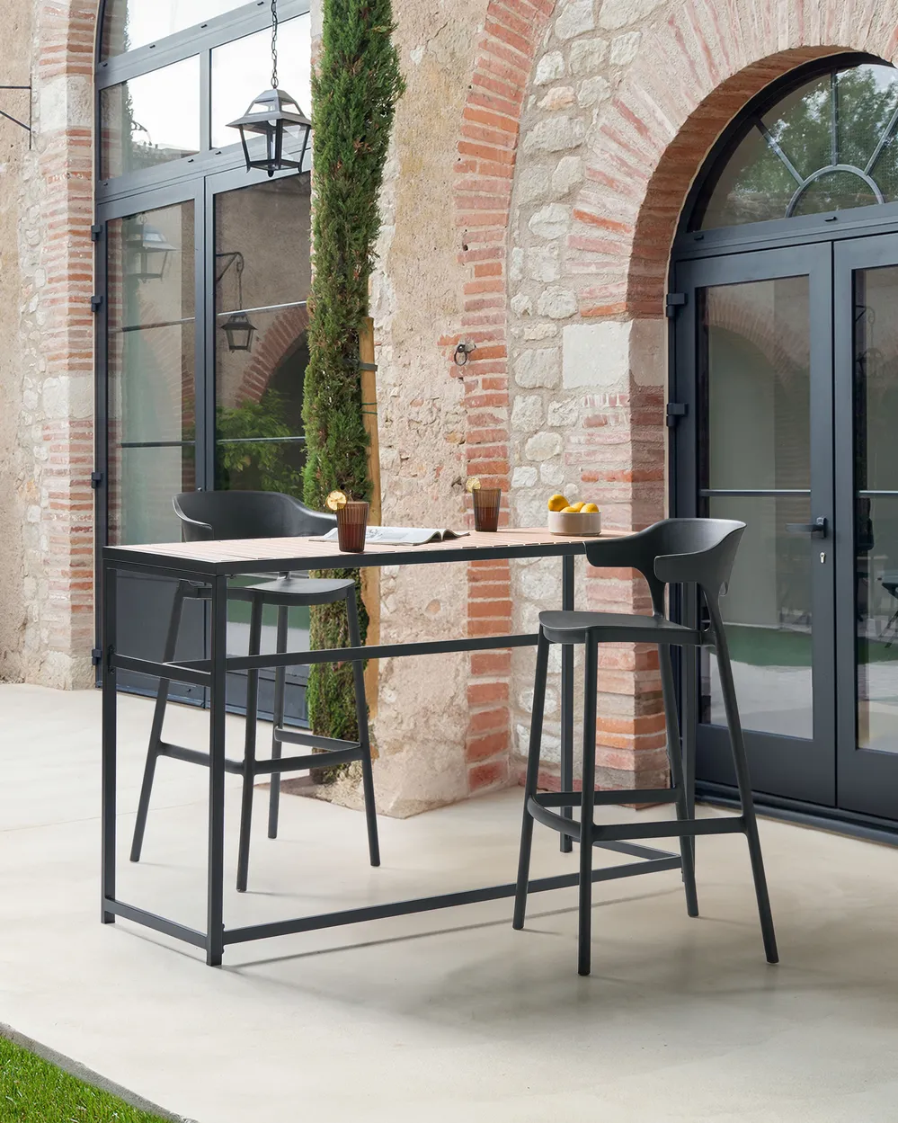 Garten-Barhocker 2er Set GUBBIO Schwarz