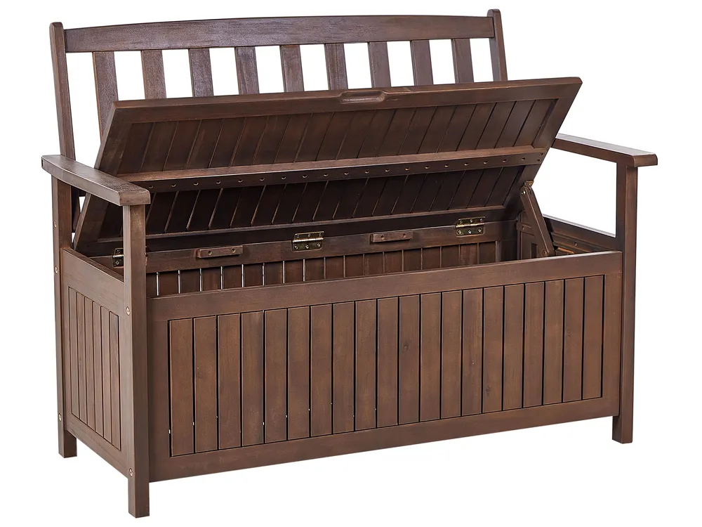 Gartenbank mit Auflage SOVANA 120 cm mit Stauraum Akazienholz Rot_882958