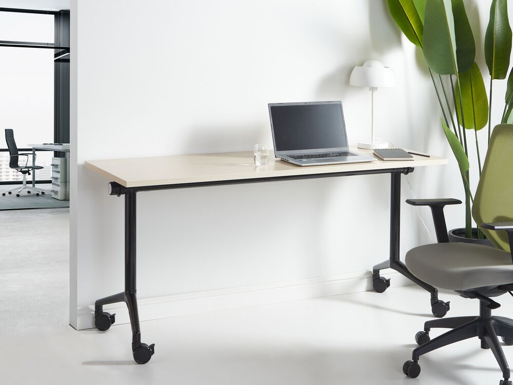 Foldable Office Desk CAVI 160 cm 60 cm with Wheels Light Brown