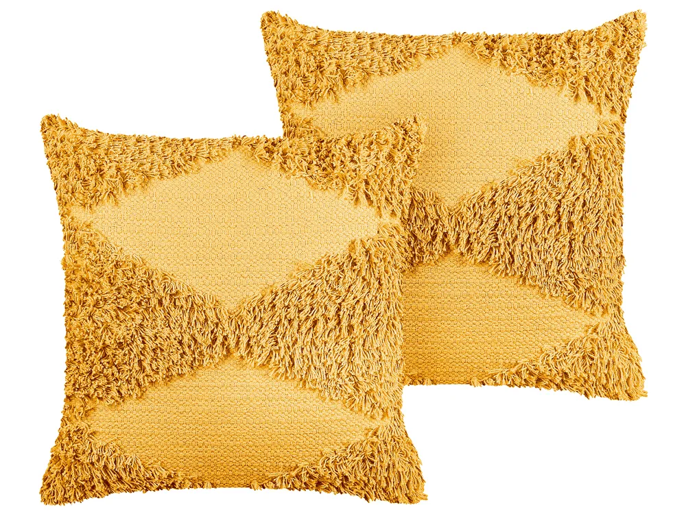 Dekokissen 2er Set RHOEO 45 x 45 cm Baumwolle Gelb Geometrisches Muster