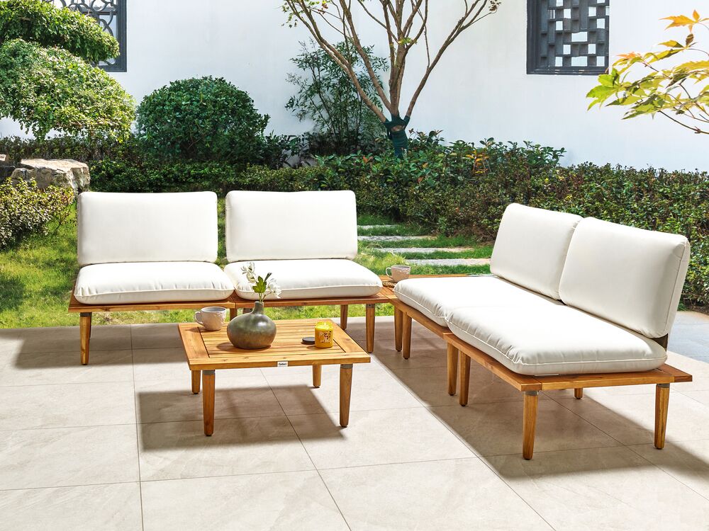 Garden Lounge Set with Table 4 Seater FRASCATI Modular Certified Acacia Wood Off-White
