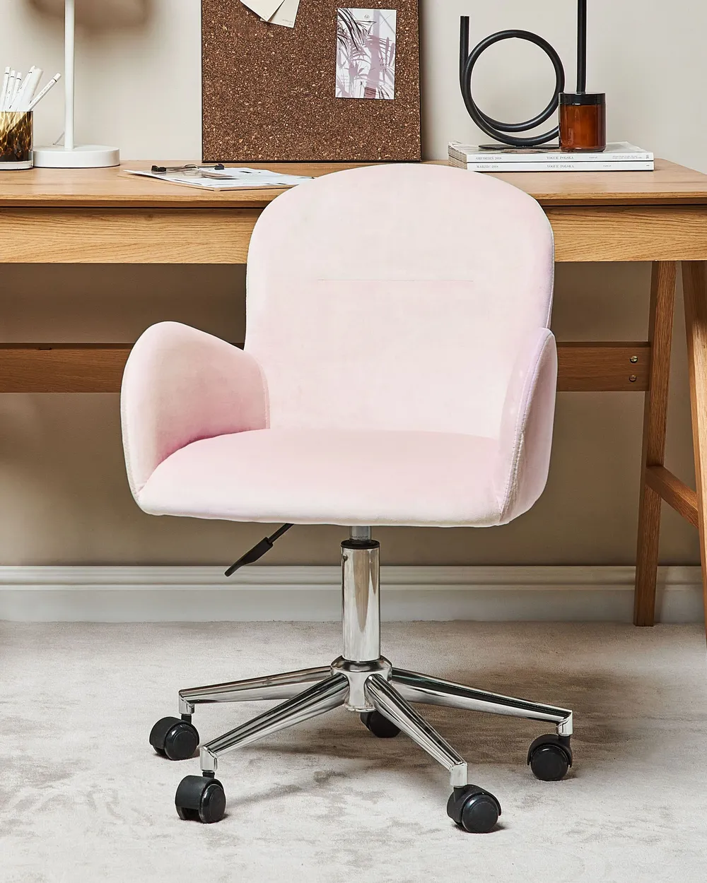 Schreibtischstuhl PRIDDY Samtstoff Rosa