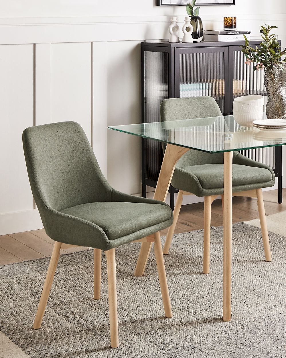 Set of 2 Dining Chairs MELFORT Fabric Dark Green