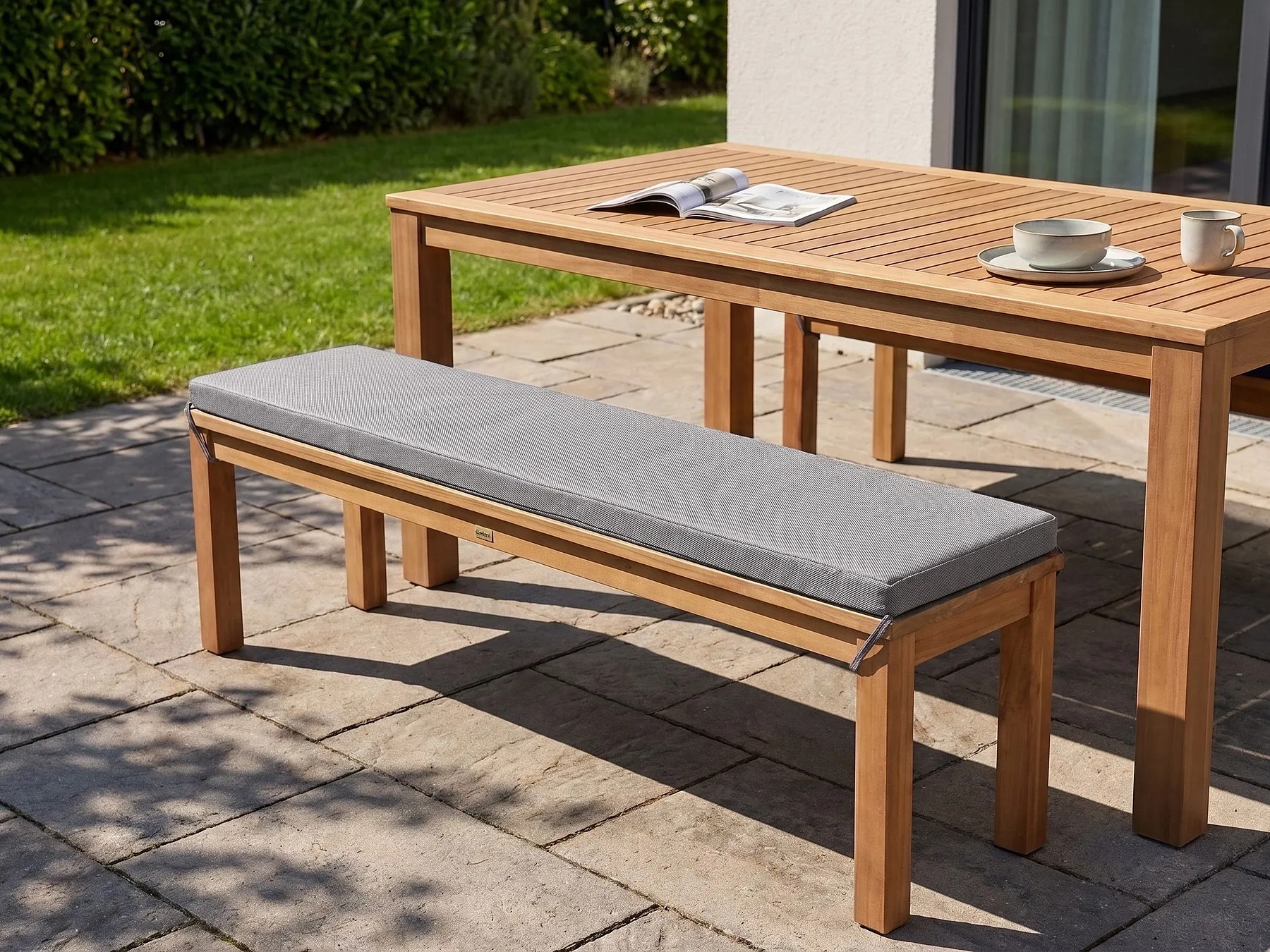 Garden Bench with Cushion MONSANO 170 cm Eucalyptus Wood Grey_1153952