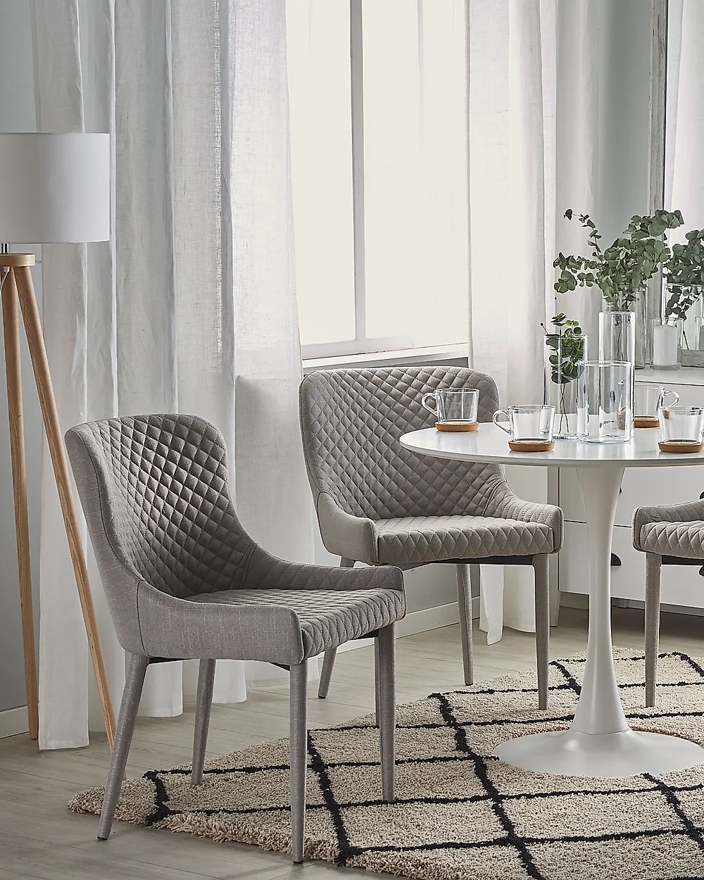 Set of 2 Dining Chairs SOLANO Fabric Light Grey_1176385
