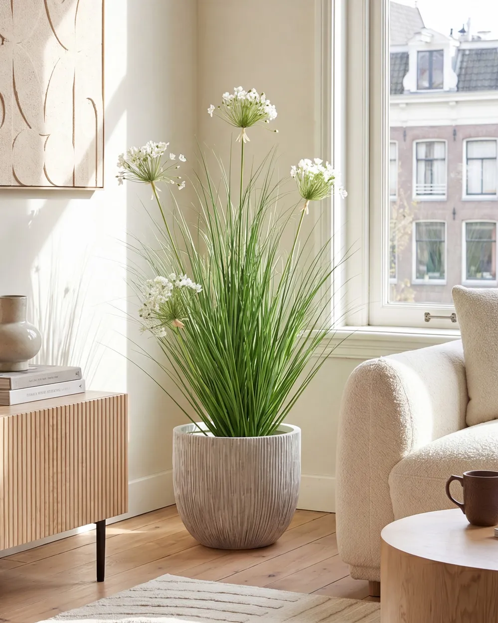 Kunstpflanze ONION GRASS 120 cm Weiß