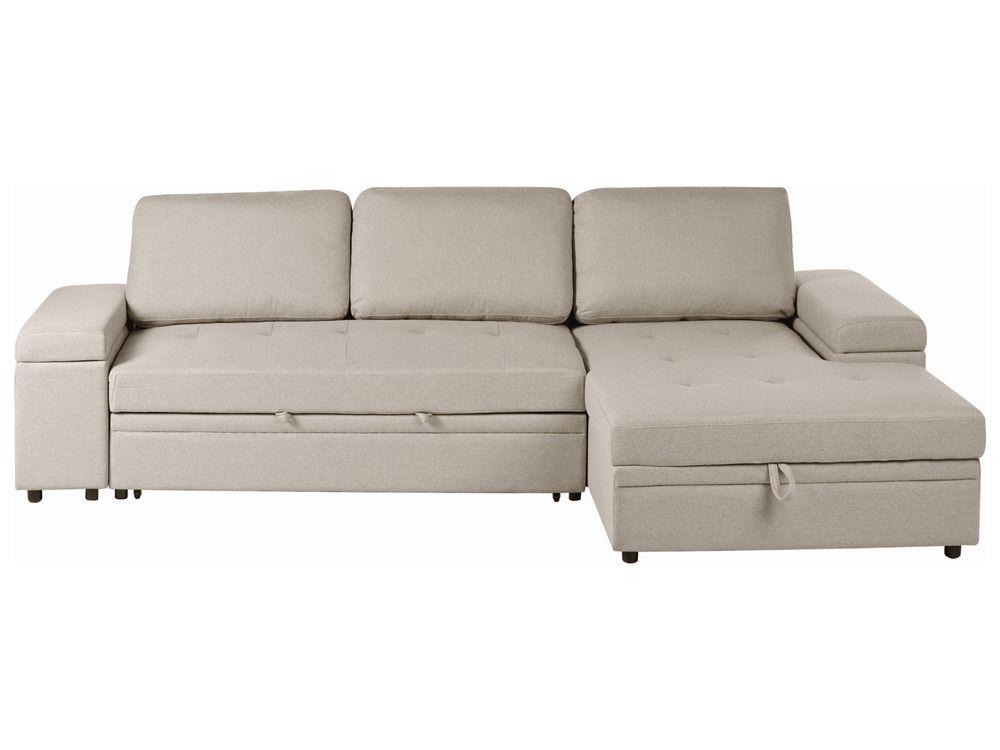 Eckschlafsofa HRISEY Kunstleinen Beige linksseitig