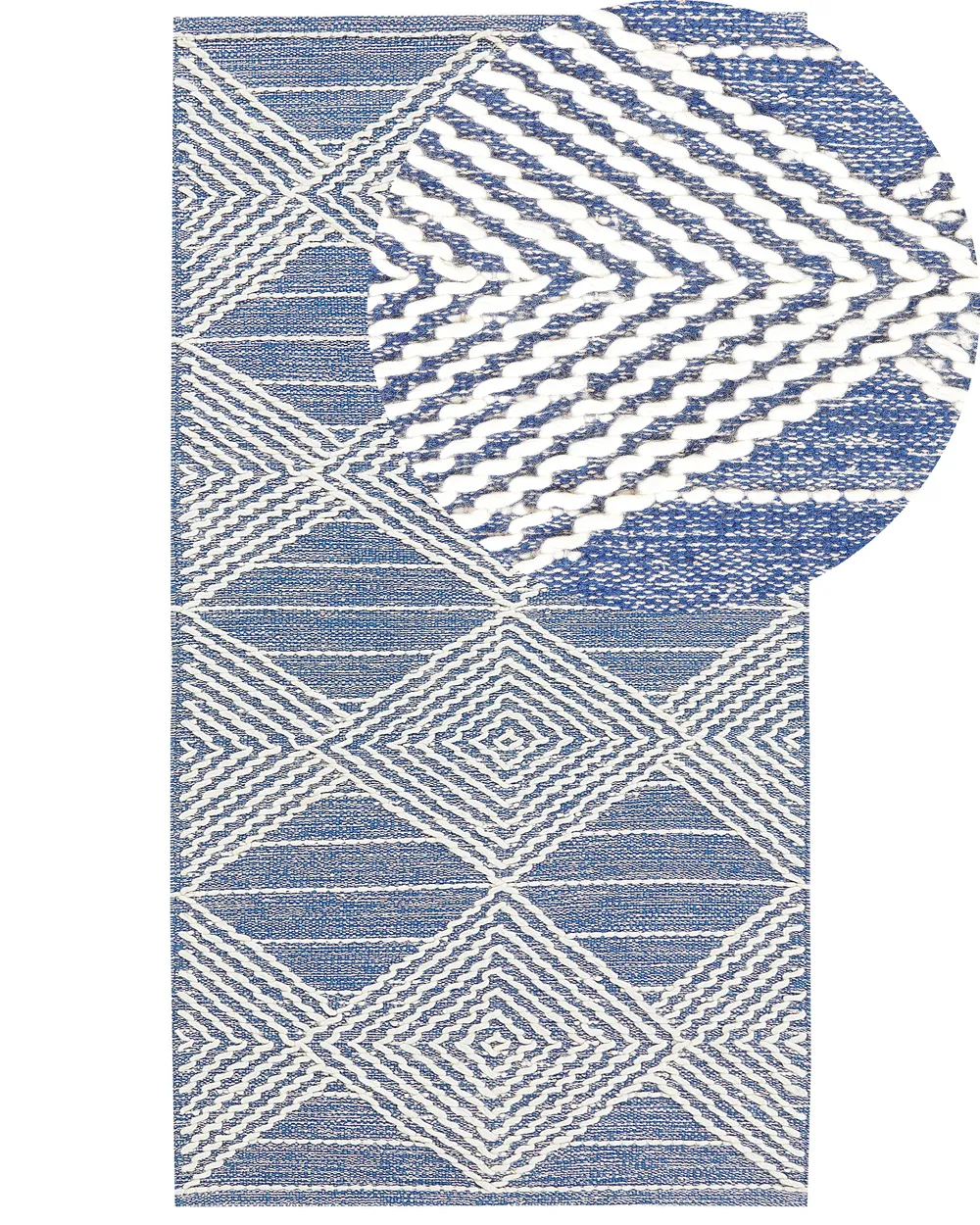 Teppich Wolle beige / blau geometrisches Muster verschiedene Größen DATCA