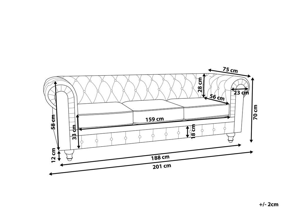 Sofa 3 Seater CHESTERFIELD Velvet Black_780103