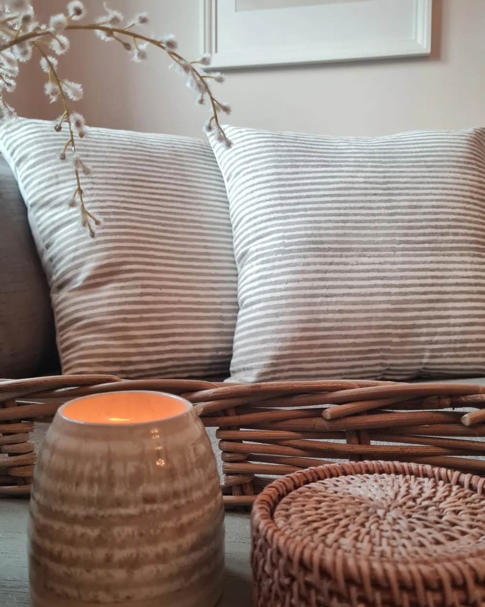 Dekokissen 2er Set KANPAS 50 x 50 cm Leinen Grau Streifenmuster_973273