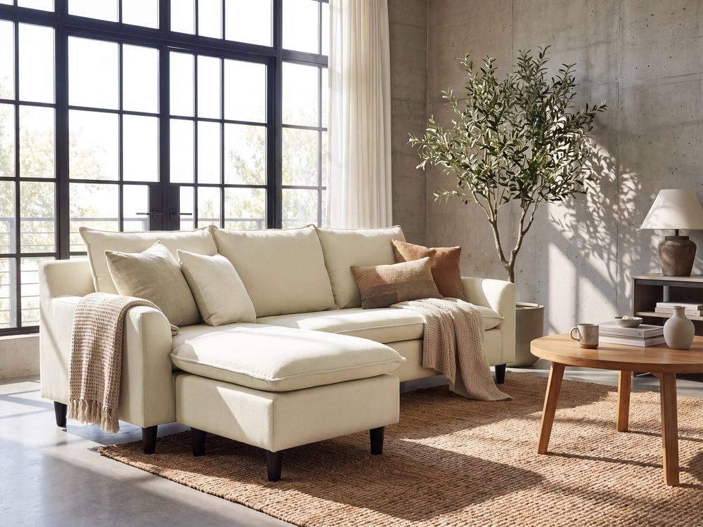 Corner Sofa ELVENES Fabric Beige Right Hand