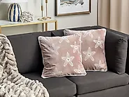 Dekokissen 2er Set CERAMIUM 45 x 45 cm Samtstoff Pastellrosa Blumenmuster_1184955