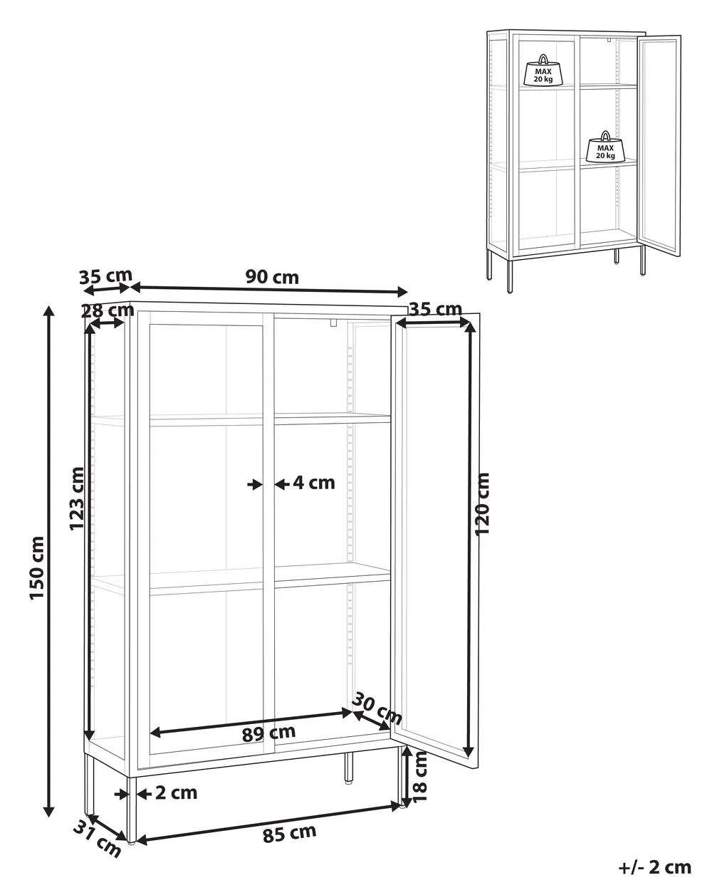 Vitrine mit Glastüren NASH 90 cm Metall Weiß_850367