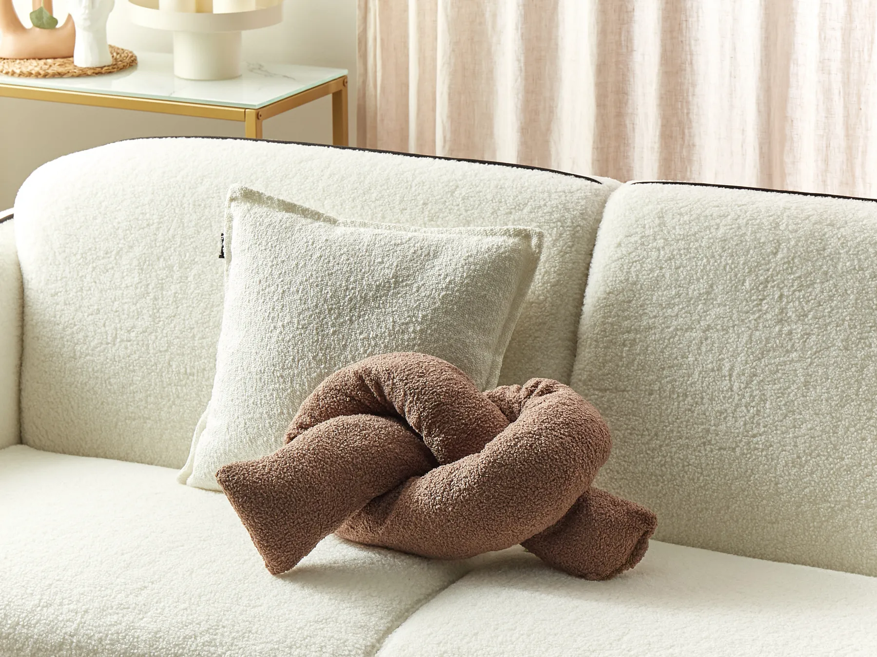 Throw Cushion GLADIOLUS 172 x 14 cm Boucle Brown Solid_891013