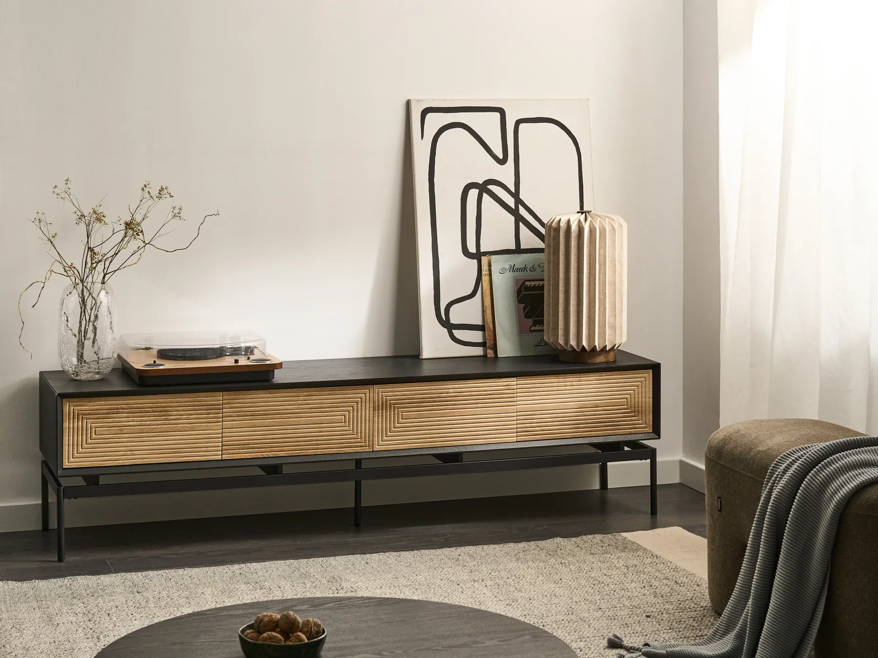 TV Stand LANCELIN Black/ Light Brown_1057129