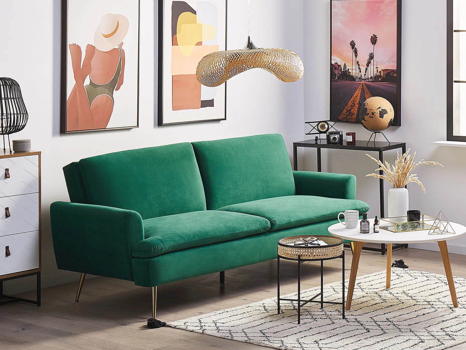 Sofa Bed 3 Seater VETTRE Velvet Dark Green_787934