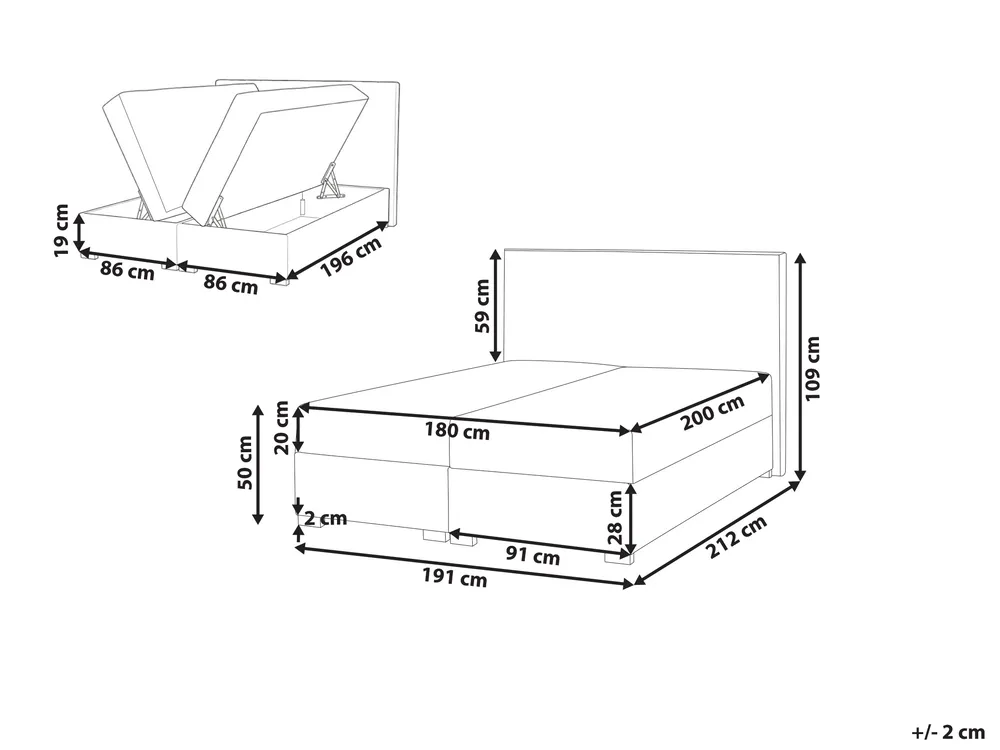 Divan Bed with Storage MAJOR Fabric Light Beige 180 x 200 cm (EU Super King)_1028086