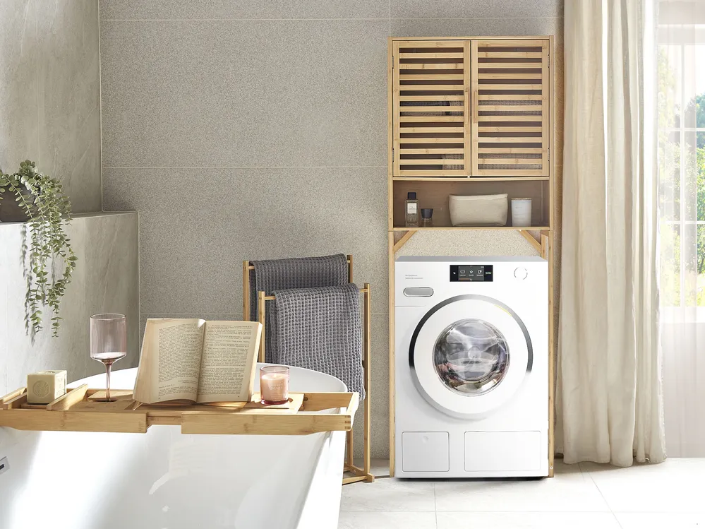 Badezimmerschrank OKARCHE Bambus 63 cm Hellbraun - Beliani.de