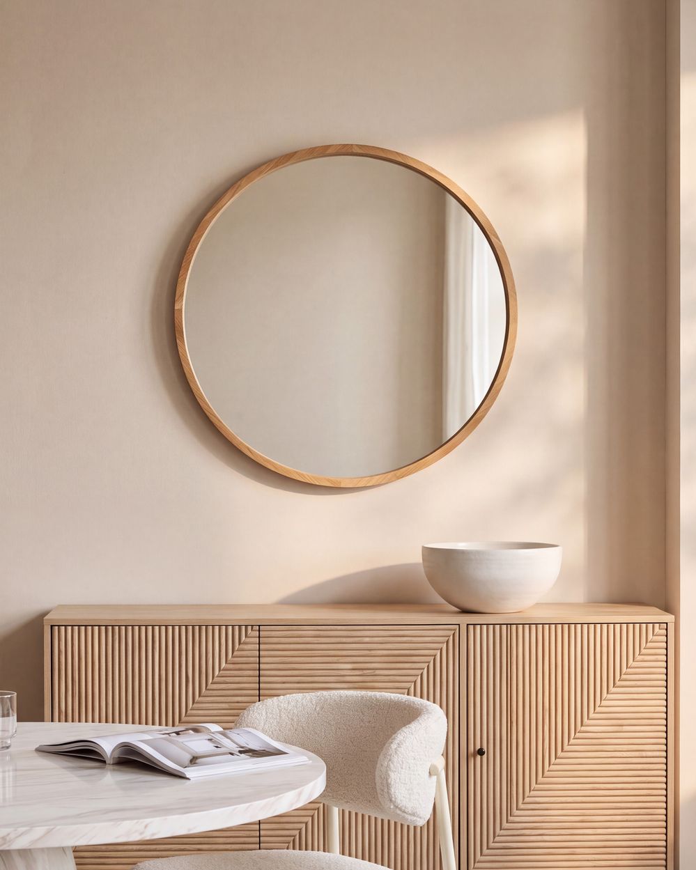 Wall Mirror CAZALIS 80 cm 80 cm Paulownia Wood Light Brown