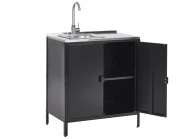 Outdoor-Küche 3er Set mit Spüle VILAMA Schwarz Metall_872591