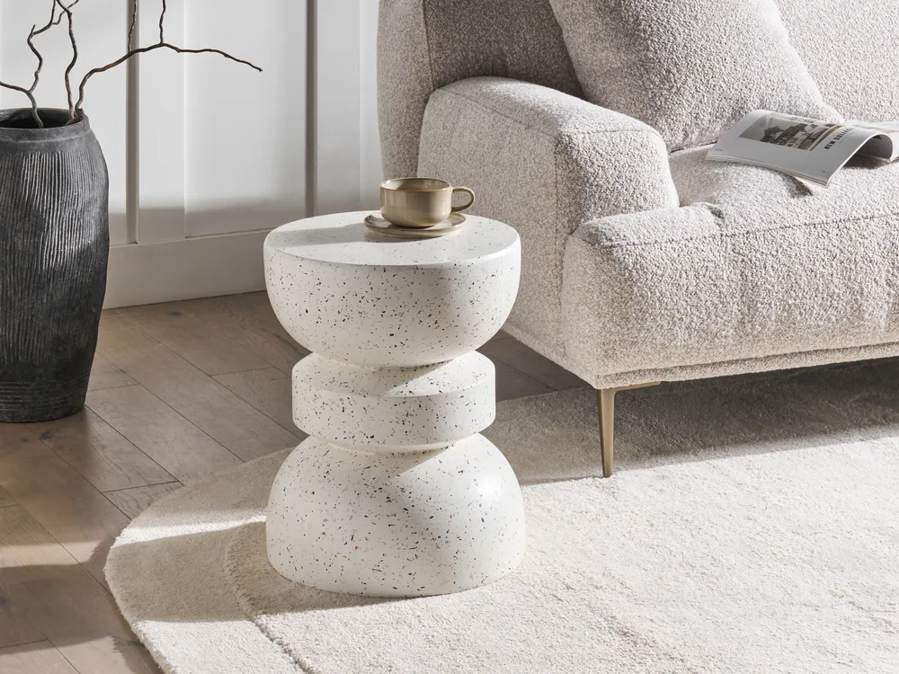 Beistelltisch FALIRO 37 cm 37 cm Terrazzo Optik Cremeweiß_1043470