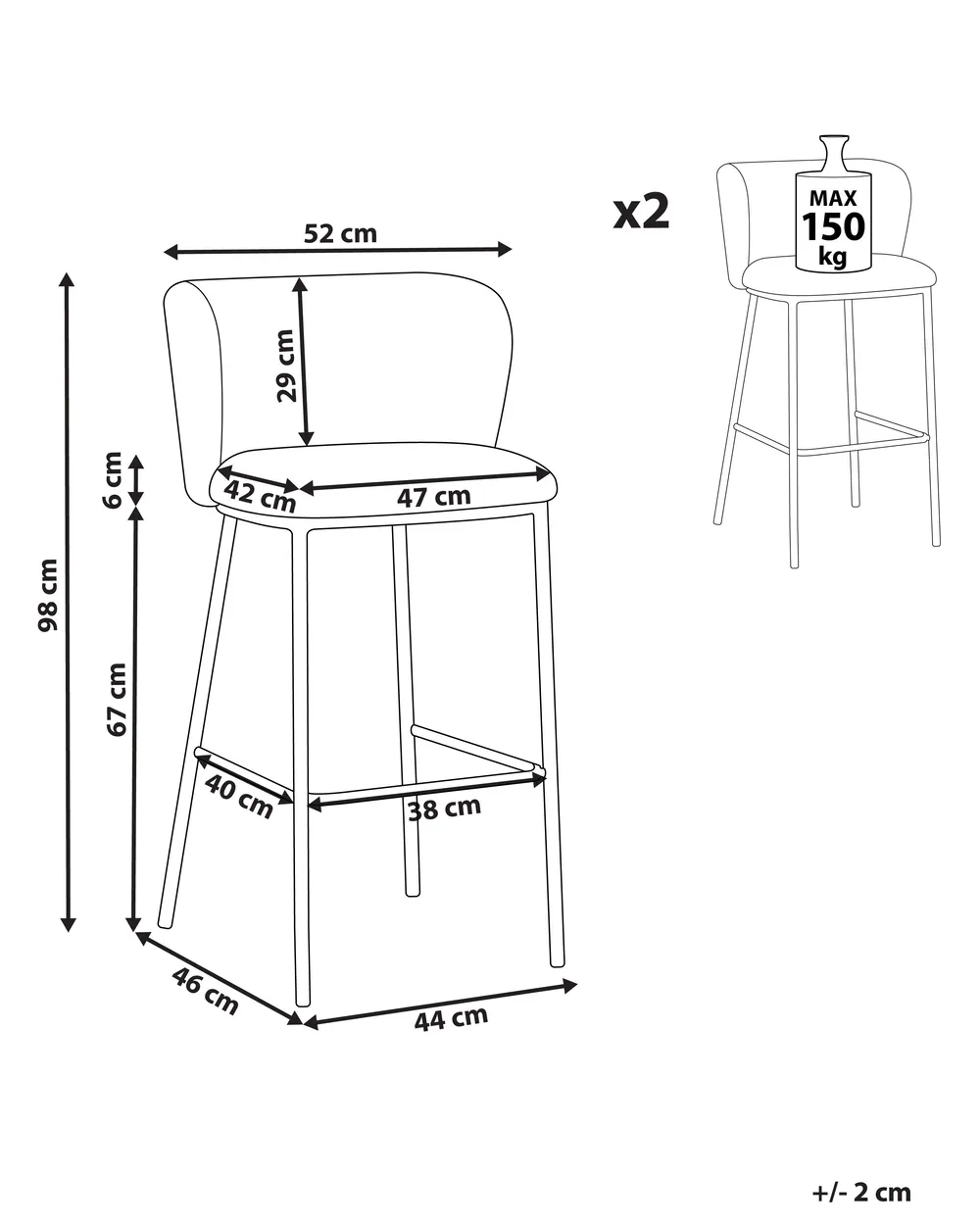 Set mit 2 Barstühlen MINA Grau_885320