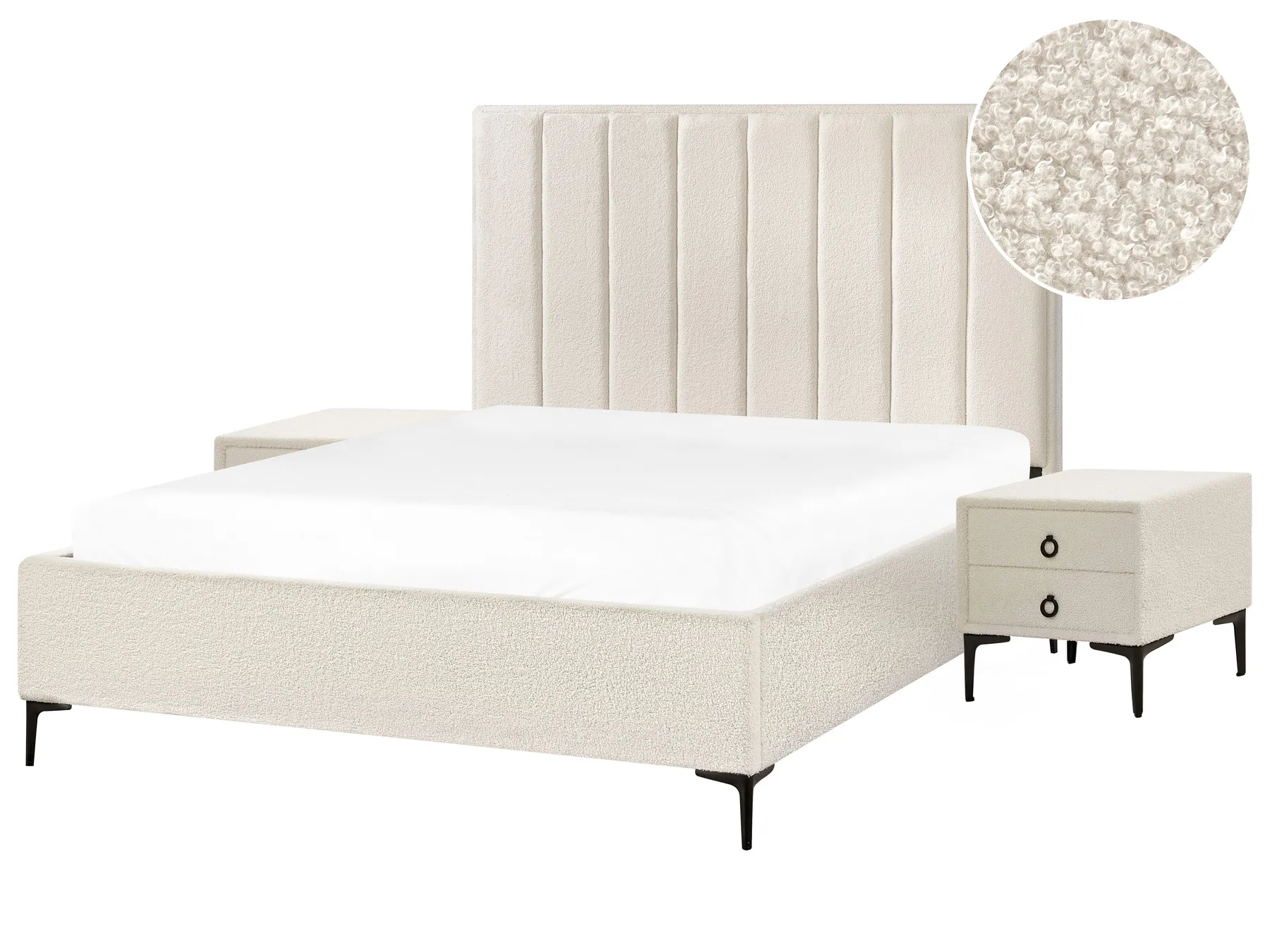 Bedroom Set SEZANNE Boucle Off-White 160 x 200 cm (EU King Size)_939782