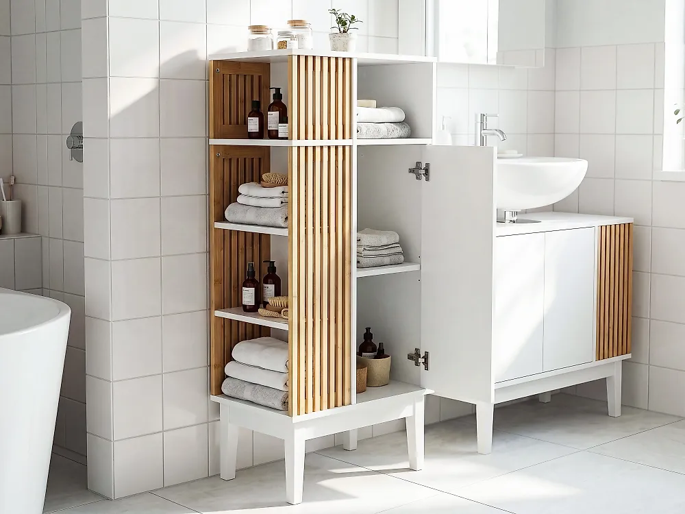 Bathroom Cabinet NUBES 52 cm Light Brown/ White_1182760
