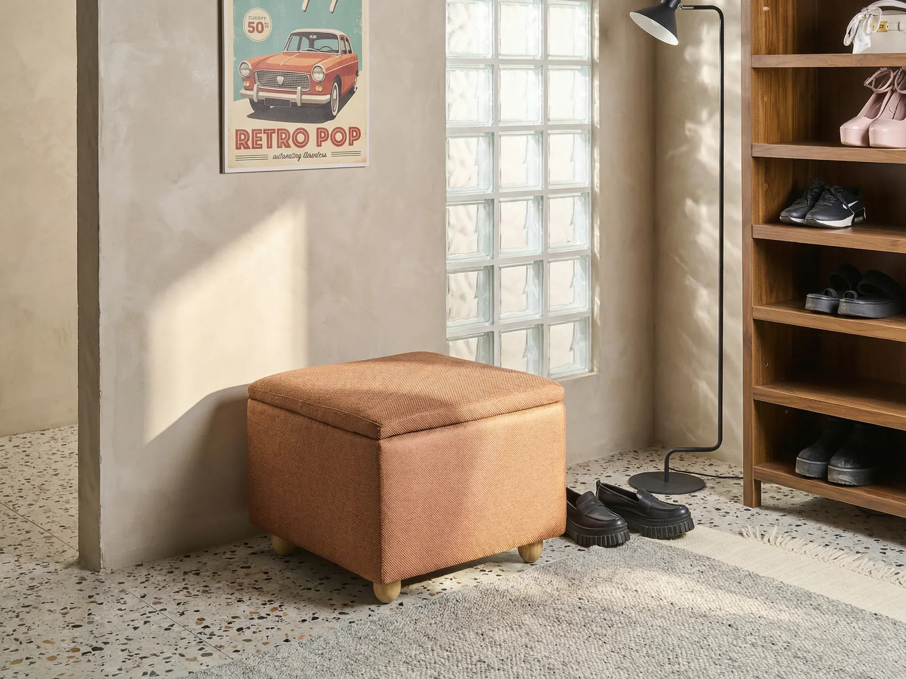Storage Pouffe FERNDALE Fabric Golden Brown_1056130