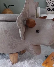 Tierhocker mit Stauraum TRICERATOPS Dinosaurier Stoff Hellgrau_922910