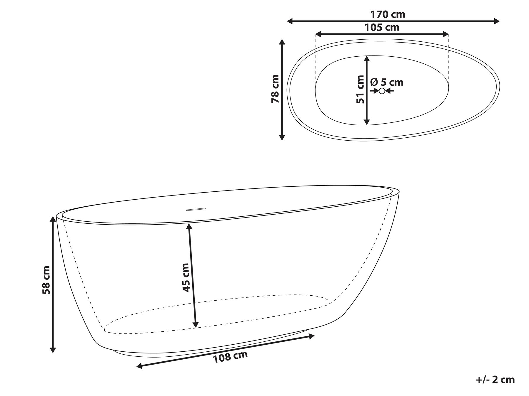 Freestanding Bathtub TEFE 1700 x 780 mm Black_1017351
