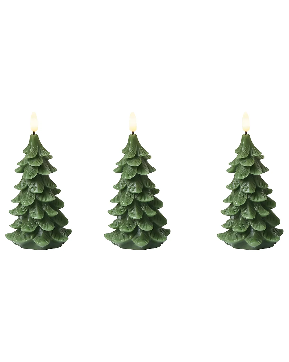 LED Kerzen 3er Set VELOURA 16 cm Weihnachtsbaum Grün