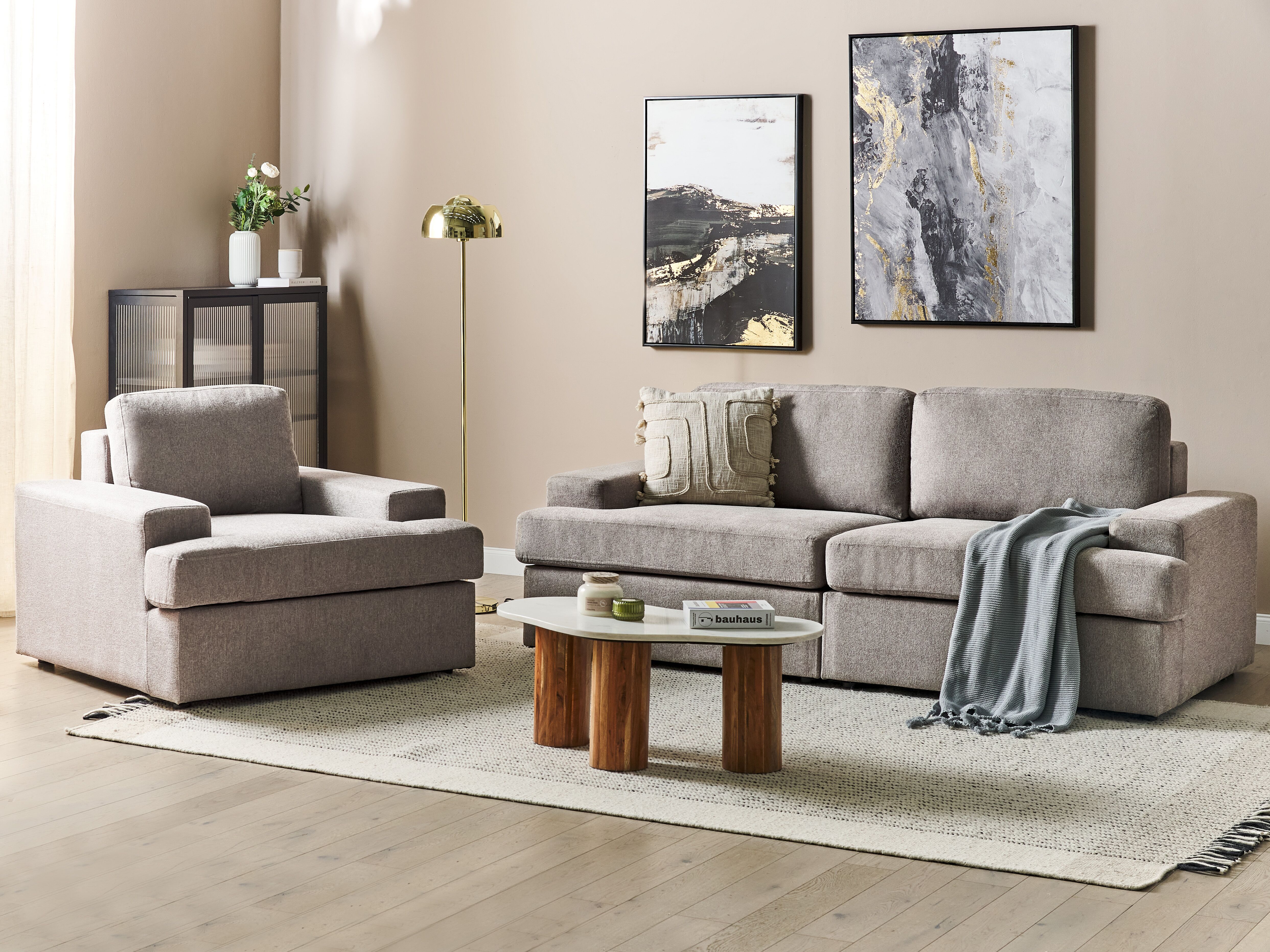 Living Room Set 4 Seater ALLA Fabric Taupe_1182920