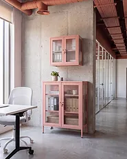 Vitrine mit Glastüren HARLYN  90 cm Metall Pfirsichrosa_1160799