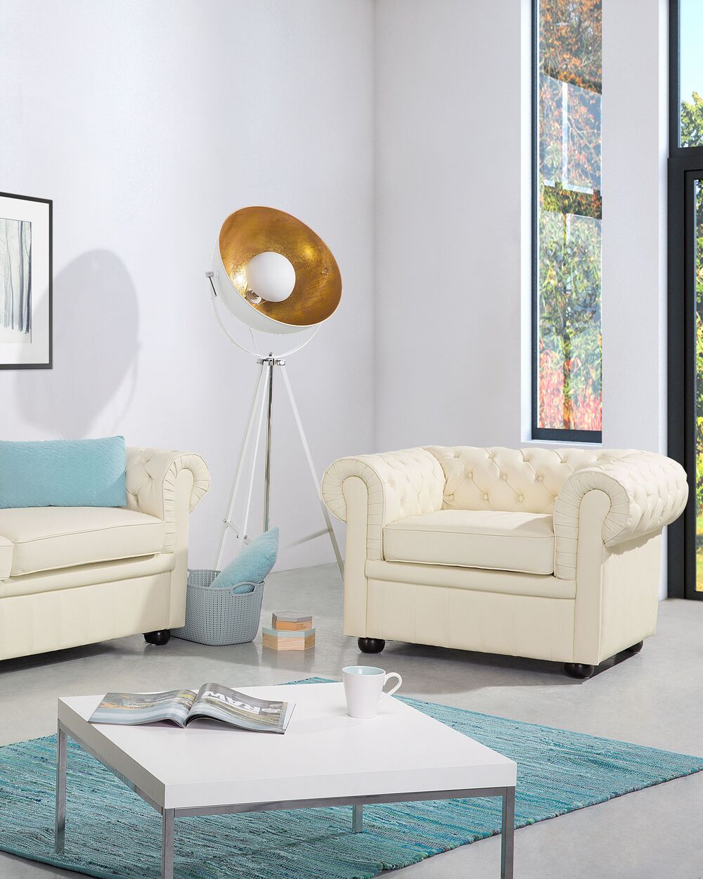 Sessel CHESTERFIELD Echtleder Hellbeige