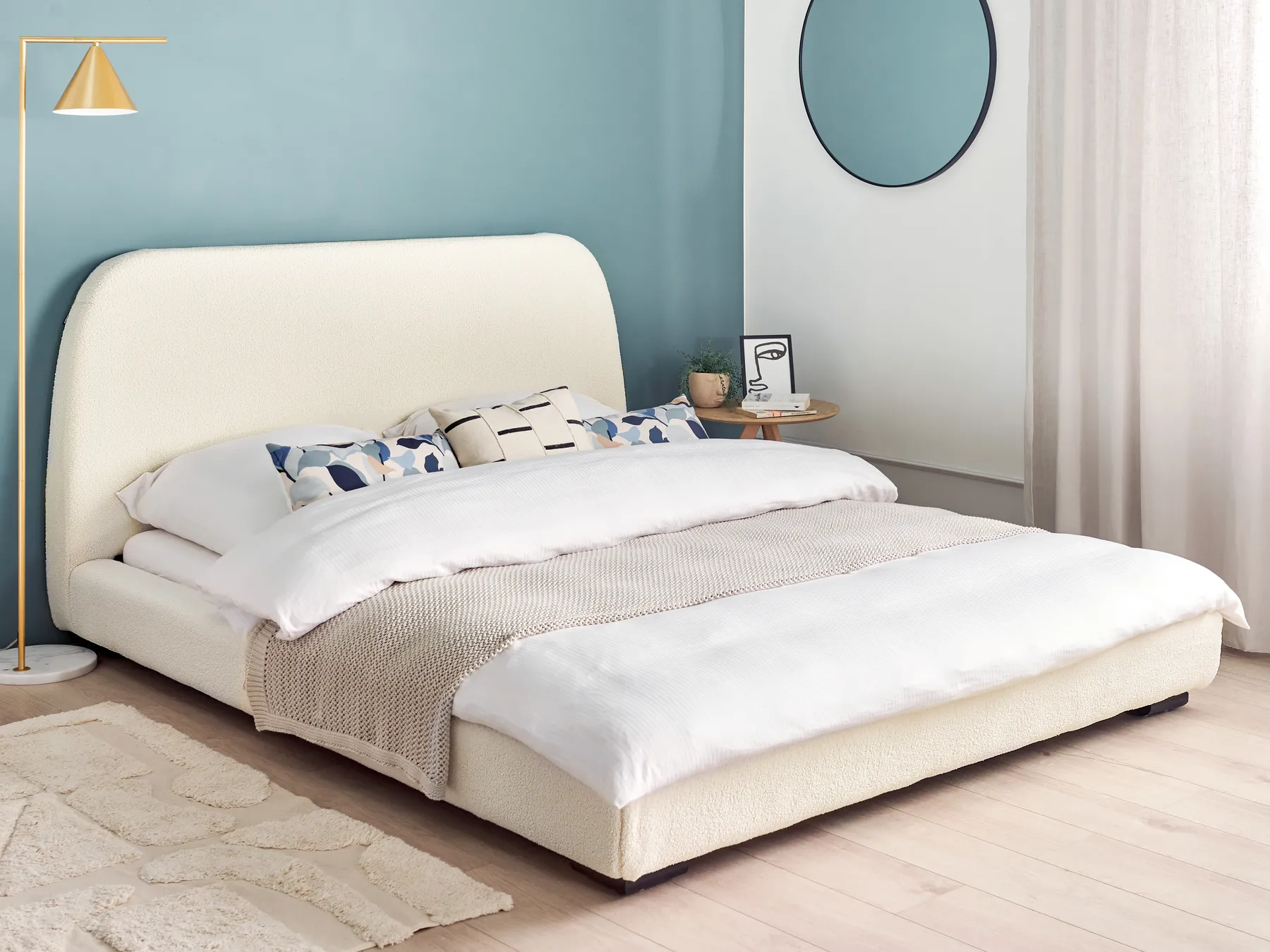 Bed Boucle ROISEL 160 x 200 cm (EU King Size) Light Beige_937427