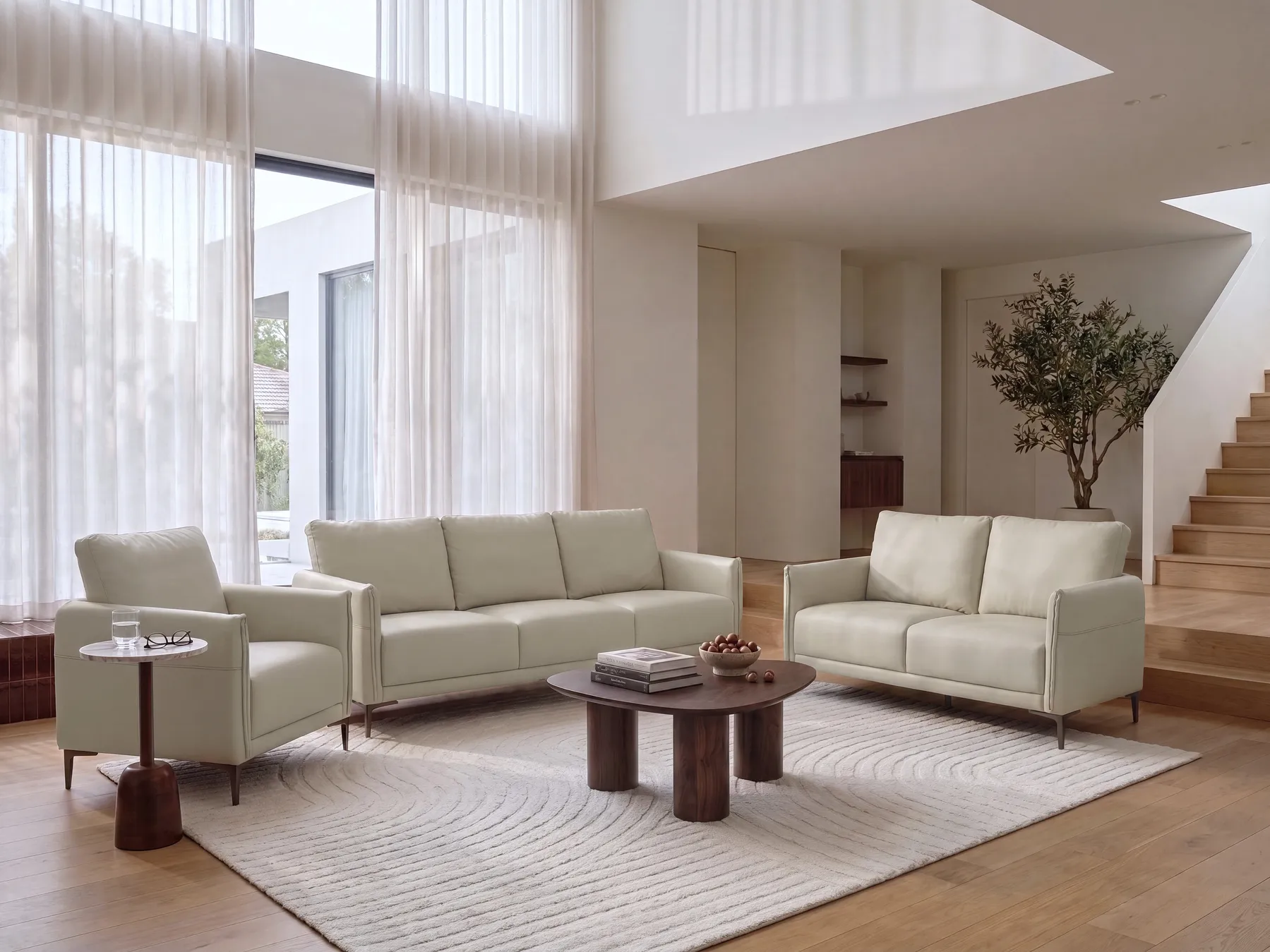 Living Room Set 6 Seater CILENS Fabric Light Beige_1117283