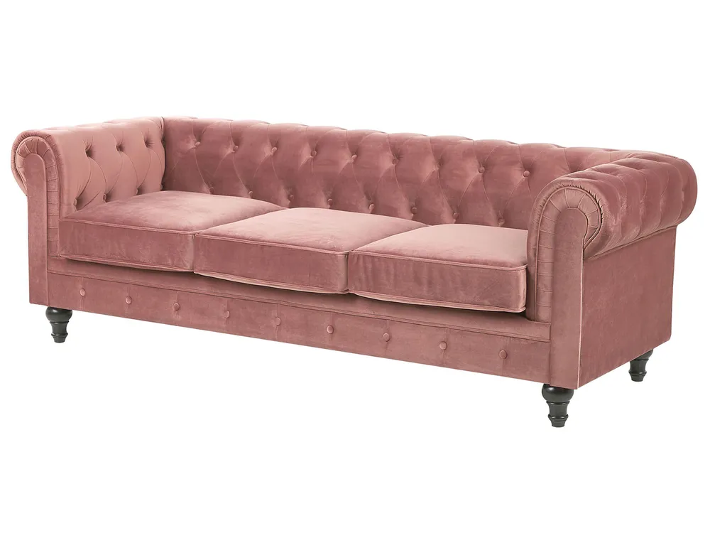 Living Room Set 4 Seater CHESTERFIELD Velvet Pink_778863