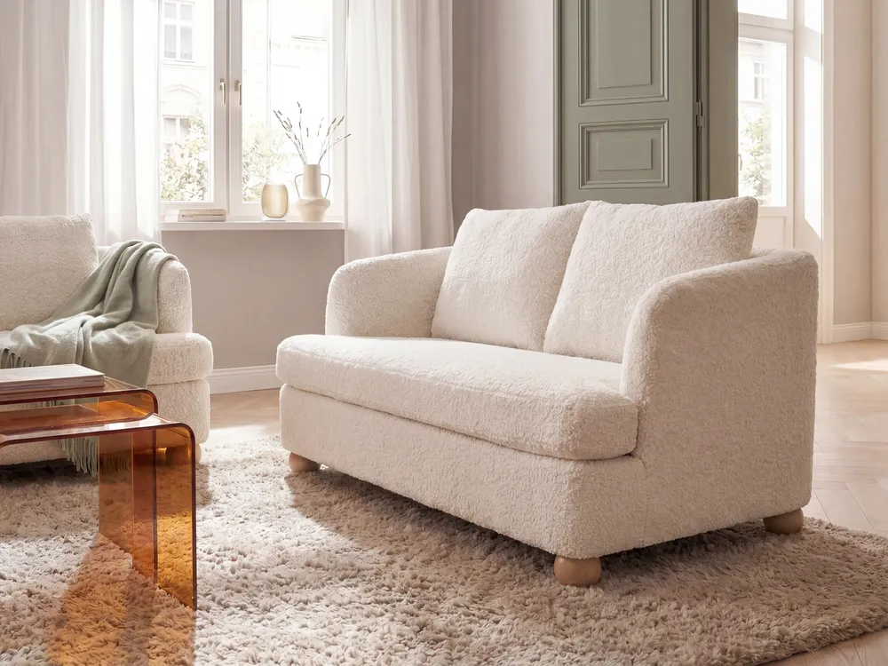 Sofa 2-Sitzer RATTVIK Bouclé Cremeweiß