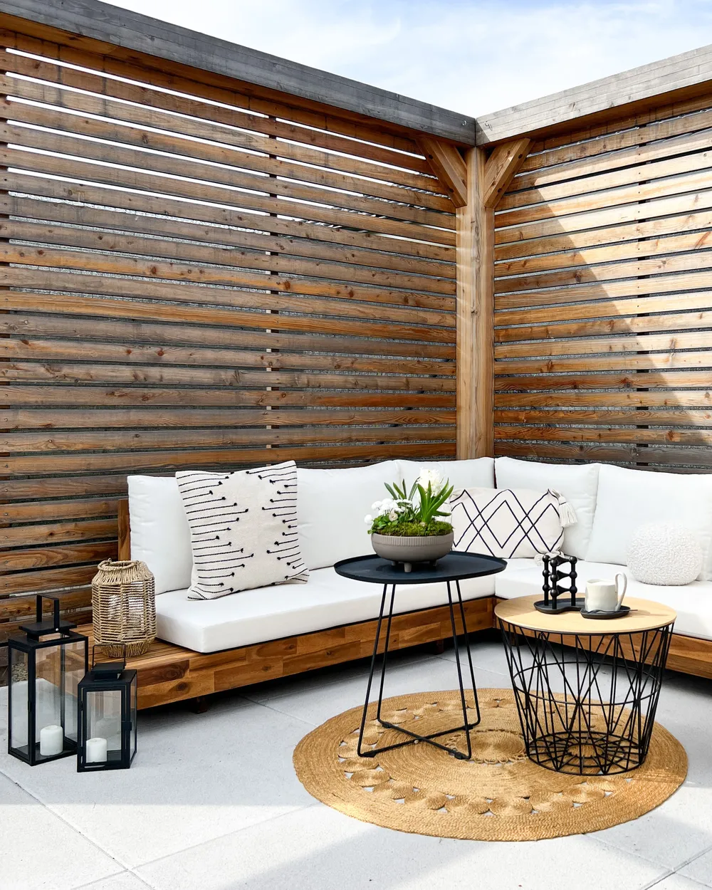 Garten Ecksofa 5-Sitzer MARETTIMO zertifiziertes Akazienholz Cremeweiß linksseitig_862164
