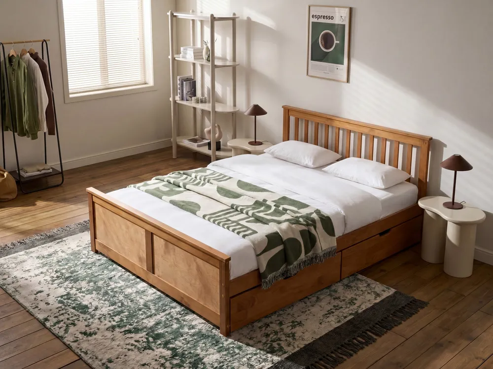 Bett mit 2 Schubladen OLENDON Kiefernholz Braun 140 x 200 cm_1068483