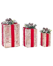 Weihnachtsdekoration 3er Set LED VAHTO 46/32/30 cm Weihnachtsgeschenke Braun_1179426