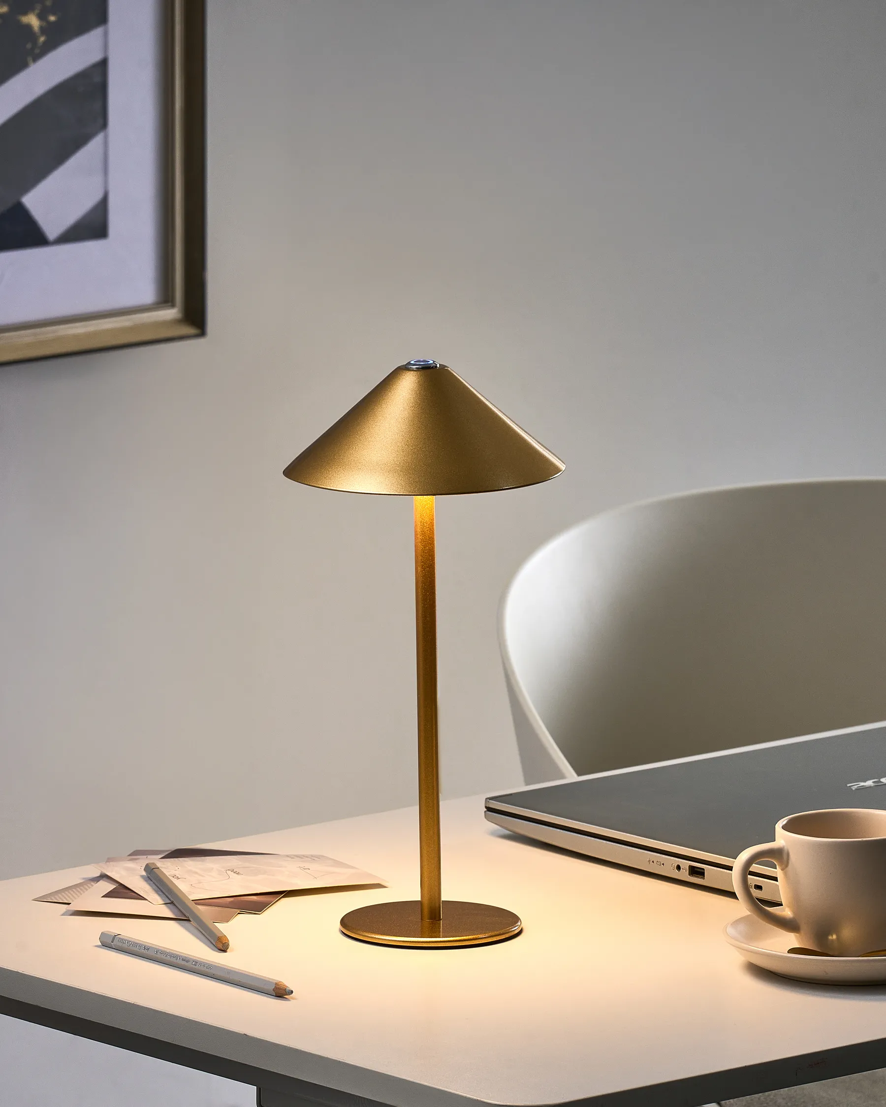 Kabellose LED Tischlampe MODJO mit Dimmer Metall Gold_1042127