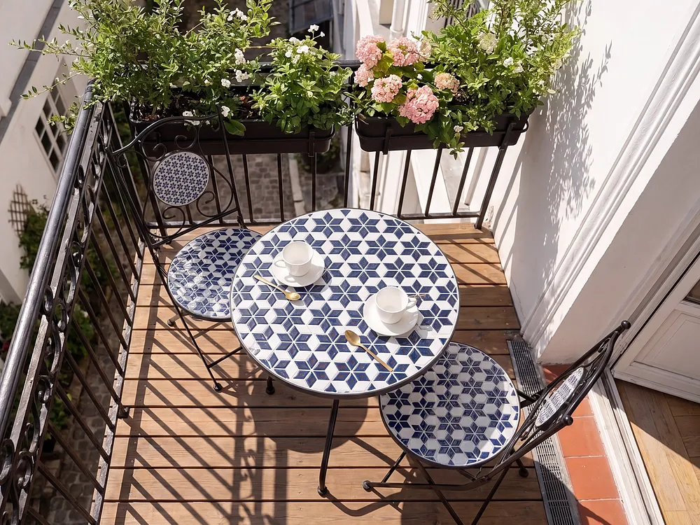 Bistro Set SIROLO Metall Weiß / Blau_1155673