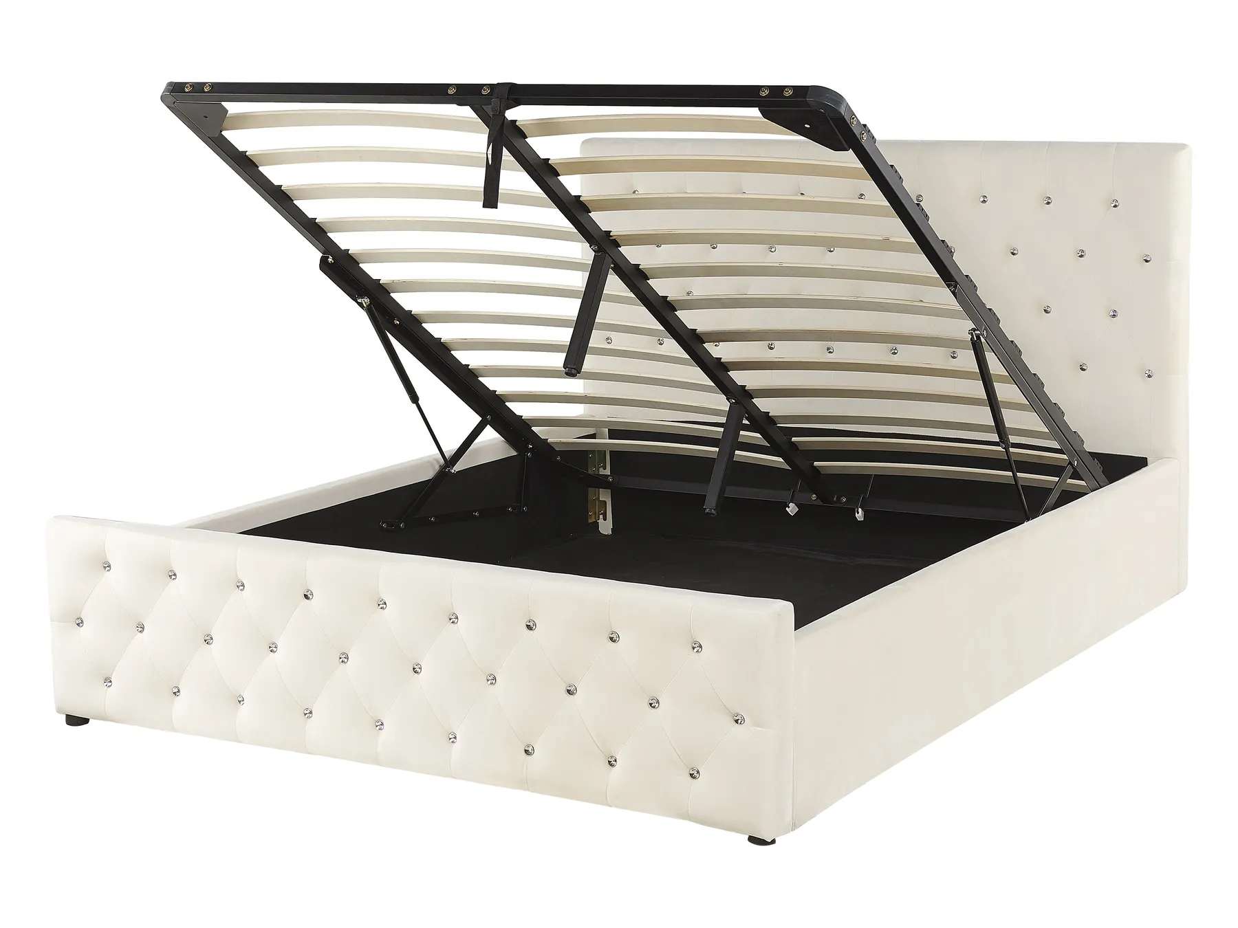 Bett mit Stauraum AMIENS Samtstoff Hellbeige 140 x 200 cm_791215