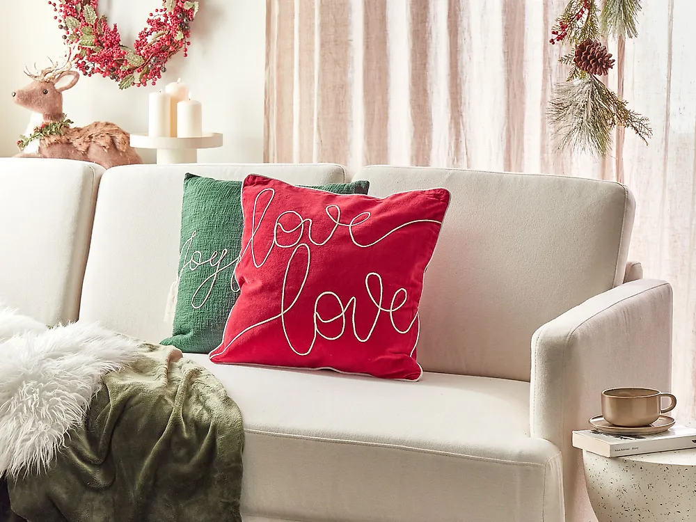Throw Cushion SIDERASIS 45 x 45 cm Velvet Red Text_1188376