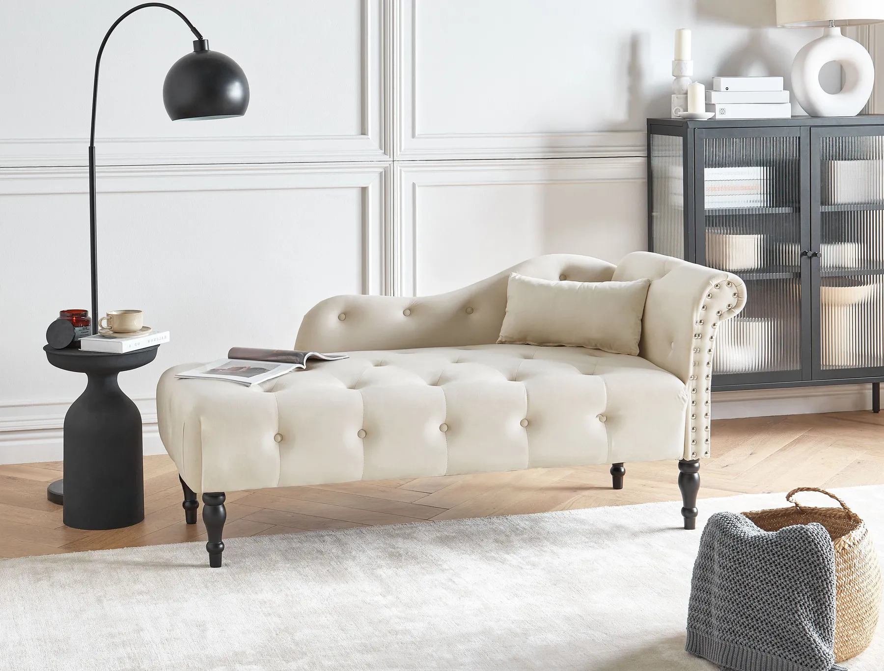 Right-Hand Chaise Longue IVRY Velvet Light Beige_1000686