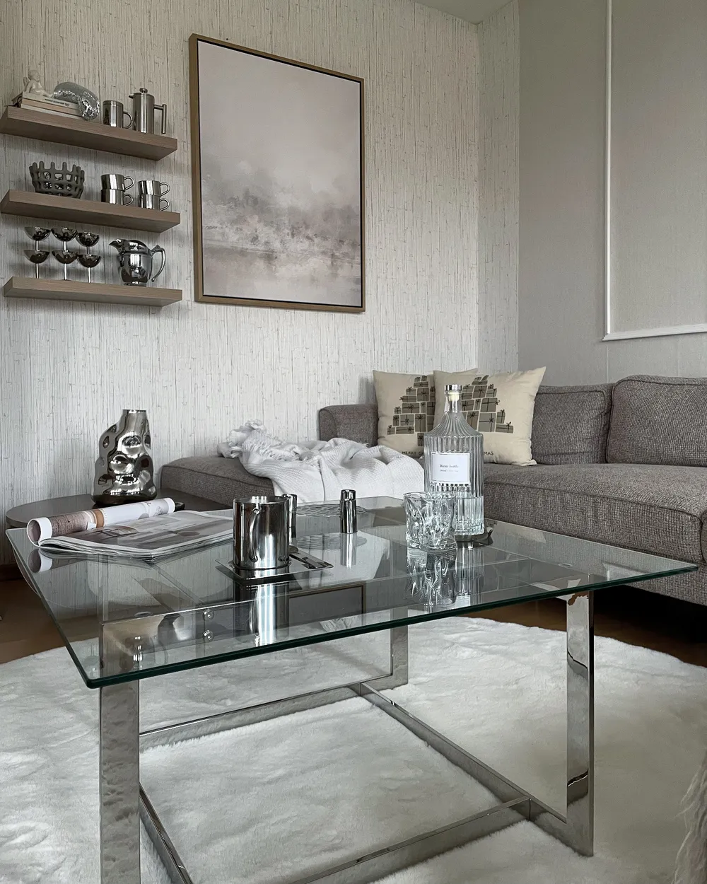 Couchtisch CRYSTAL Sicherheitsglas Silber