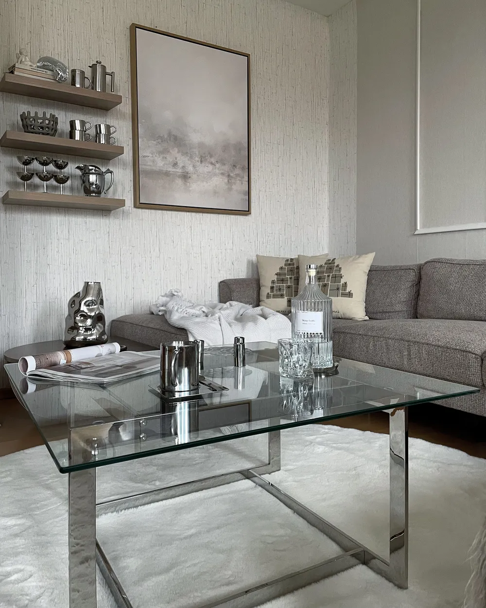 Couchtisch CRYSTAL Sicherheitsglas Silber