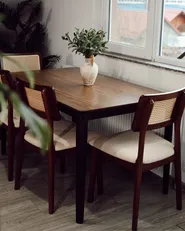 Esszimmerstuhl 2er Set EMBAR Holz Braun / Hellbeige_1035923